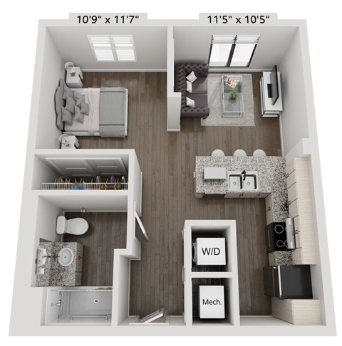 A diagram shows two different layouts for a small apartment.